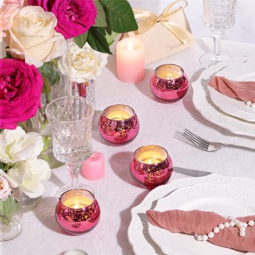 LAMORGIFT 12 Pcs Hot Pink Candle Holders for Barbie Birthday Party Decorations- Summer Bridal Shower Decorations, Votive Candle Holders for Wedding, Pink Candle Centerpieces for Disco, Cowgirl Party - color: Hot Pink