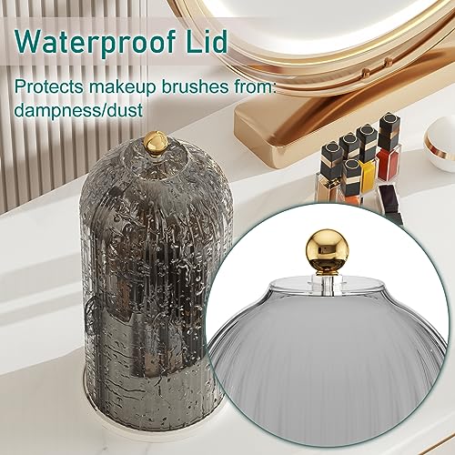 GAXmi Makeup Brush Holder with Lid Cosmetic Tools Organizer 360 Rotating Waterproof Dustproof Beauty Brushes Storage for Vanity, Grey - color: Grey