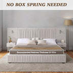 Luxury Queen Size Bed Frame with Oversized Upholstered Headboard, Modern Chenille Upholstered Platform Bed Frame with Gold LED Lights, Nightstands, No Box Spring Needed, Beige - color: Beige, size: Queen