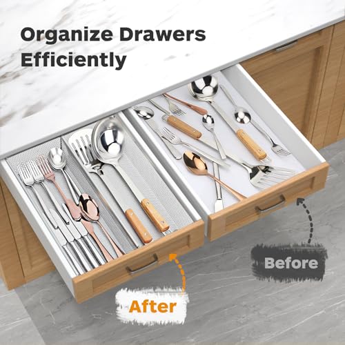 Flatware Organizer with Interlocking Arm (Grey) - 2 Pack 14.7" X 6.1" X 2" Utensil Drawer Organizer - color: Grey, size: 14.7 * 6.1 * 2 Inches