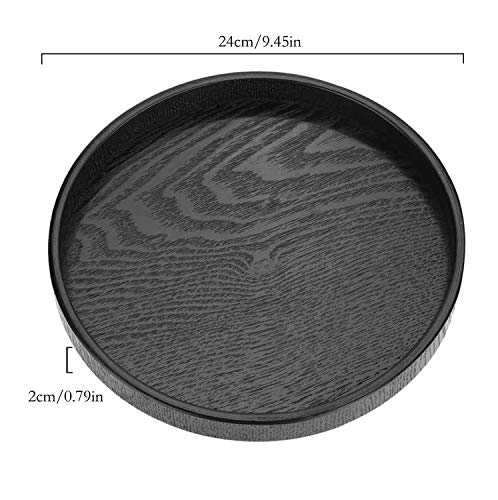 Round Wood Serving Tray, Solid Wooden Decorative Tray Non-Slip Tea Coffee Table Tray Snack Plate Food Meals Serving Tray with Raised Edges for Home Decor Kitchen Restaurant (9.5inch, Black) - size: 9.5"