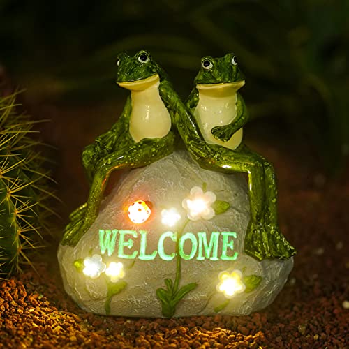Nacome Solar Garden Outdoor Statues Frog with Succulent and 7 LED Lights - Lawn Decor for Patio, Balcony, Yard Ornament for Mom Grandma Women - color: Green Frog
