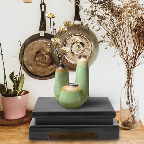 Cabilock Wooden Display Stand - 9.5 inch Square Wood Display Base Square Vase Riser Farmhouse Riser Decorative Pedestal Stand for Buddha Statue Jewelry Figurine Risers Plant Stand Flower Pot