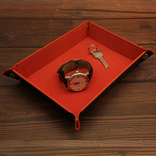 Valet Organizer - Catchall Tray for Jewelry, Wallets, Watches, Keys, Coins, Phones, Glasses - Perfect for Nightstand, Desk, Entryway - color: Reddishorange