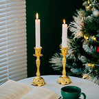Sziqiqi Gold Candlestick Holders Set of 2 Taper Candle Holders Deluxe Ornate Candle Holders for Shabbat Taper Candles, Candle Centerpiece, Wedding Candles, Christmas Candle 7.4inch - color: Gold