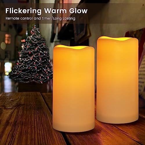 Large Outdoor Waterproof Flameless Candles with Remote Control,D3'' x H5.5'' Battery Operated Flickering LED Pillar Candle Plastic for Outdoor/Indoor Decoration Wedding, Party, Birthday (2PACK) - color: H04# Ivory 2pack Waterproof
