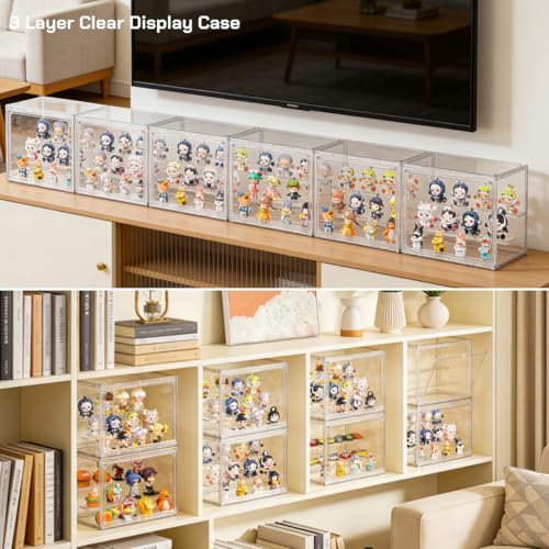 Acrylic Display Case,3 Layer Clear Display Case Adjustable Display Box Stand with 2 Movable Dividers Small Showcase Magnetic Door for Collections Mini Figures - size: S-1pack