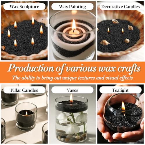 Sukh Candle Sand Wax with Wicks and Wick Tabs- 450g DIY Black Pearled Candle Wax, Refillable Pearled Sand Candles with Wicks, for Making Candles for Halloween, Party - color: Black