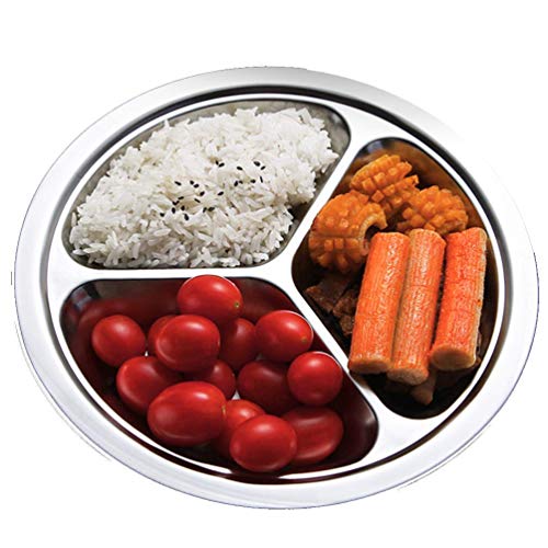 Stainless Steel Divided Plates 2 Pack 9.5 Inch Portion Control Plate 3 Sections Mess Trays for Adults Bariatric Weight Loss & Diabetic Diet, Reusable Camping Food Tray Unbreakable Lunch Plates - size: 9.5 Inch (3 Sections)