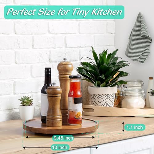 10" Acacia Wood Lazy Susan Turntable Organizer for Cabinet, Round Serving Tray Decorative Tray Vintage Centerpiece Candle Holder Tray, Farmhouse Tray for Kitchen Countertop Coffee Table Decor - color: Acacia, size: 10" with Low Rim