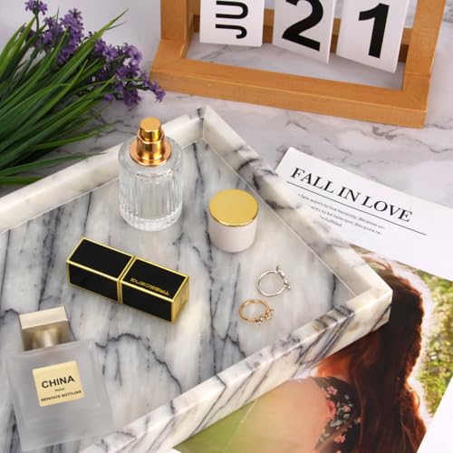 Marble Bathroom Vanity Tray, Natural Luxury Vanity Home Kitchen Bathroom Table Tray, Stone Decorative Countertop Dresser Trays for Key Coffee Perfume Jewelry Makeup (Lilac, 12"x 8" x1.2") - color: Lilac, size: 12" x 8" x 1.2"