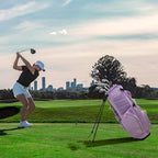 Luxury Womens Golf Bag, PU Leather Golf Stand Bag for Women/Ladies, 14-Way Full-Length Top Dividers, Ultra Lightweight, Large Pockets for Accessories - color: Lavender