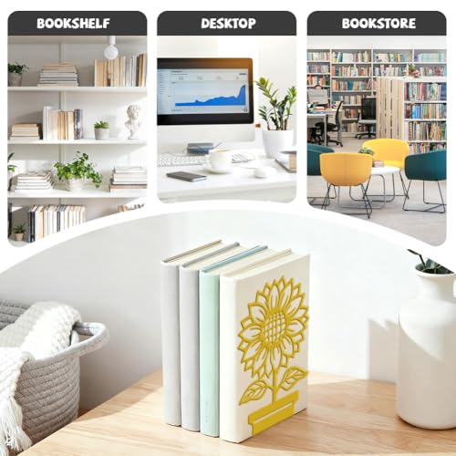 Peacoblue Metal Bookends for Shelves, Modern Decorative Heavy Duty Study Book Ends Stoppers for Office, Desk, Shelf, Room 5.3"x4.3"x7.9" Cast Iron Simple Tall Bookends 1 Pair (Potted Sunflowers) - style: Potted Sunflowers
