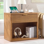 LEYAOYAO 31" Wide Fluted Nightstand with Charging Station, Oversized Extra Large 1 Drawer Night Stand with Golden Handle, Brown Wood Bedside Table Tall End Tables,for Bedroom, Living Room, Hallway - color: Brown, size: 1 Drawers