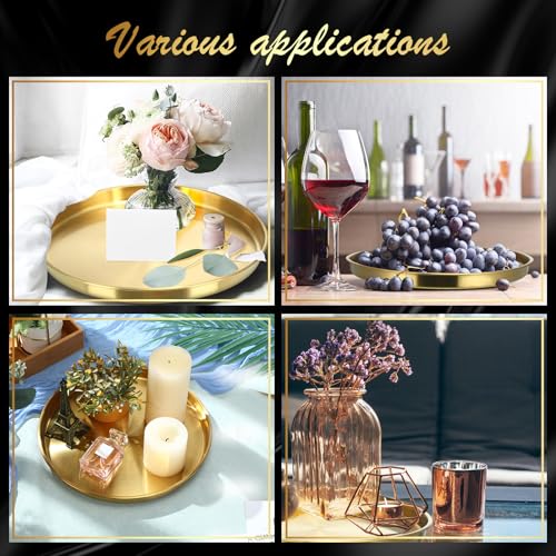 Thenshop 1 Pcs 12 Inch Gold Round Serving Tray Stainless Steel Circle Decorative Vanity Gold Plate Metal Jewelry Makeup Organizer Dishes for Gift Wedding Coffee Table Bathroom Dessert Christmas - size: 12.2"
