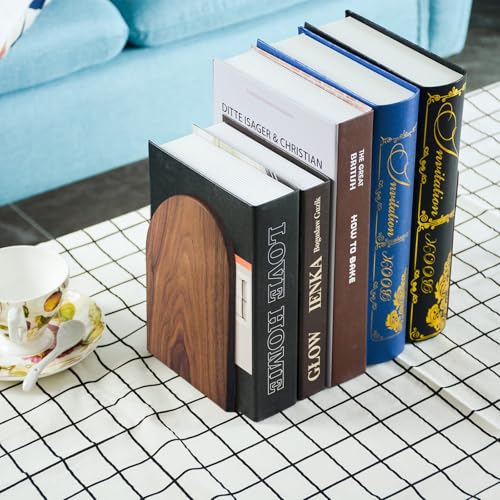 Large Bookend Hold Heavy Books- 7x4x5in 2 Pack Wood Bookends for Heavy Books Heavy Duty Walnut Book Ends for Men Wood Bookends for Office Desk Non-Skid - color: Walnut-r-2pair