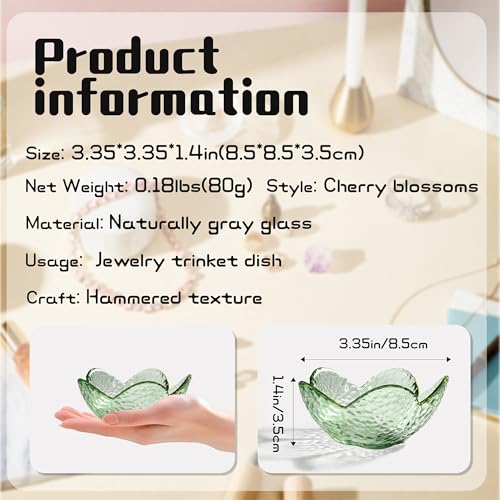 Green Flower Jewelry Trinket Dish, Glass Ring Holder Tray, Small Trinket Bowl Gifts for Women - color: golden-edged green