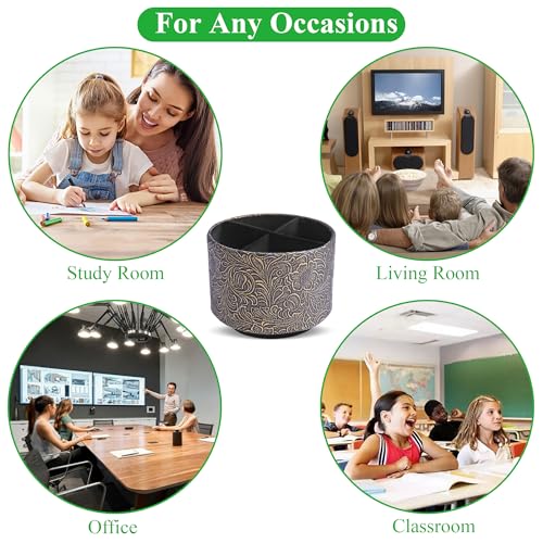 lizimandu Round Leather Art Supply Organizer,Remote Control Holder,360 Degree Spinning,Multi-Functional Pencil Holder,4 Compartments Desktop Stationary Organizer(1-Carved Cooper Gold) - color: 1-Carved Cooper Gold