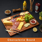 Large Bamboo Wood Cutting Board for Kitchen, Cheese Charcuterie Board with 3 Built-in Compartments and Juice Grooves, Butcher Block (17x12.6") - size: 17"L x 12.6"W