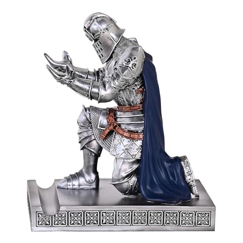 King's Guard Leader Cloak Warrior Knight Pen Holder Mobile Phone Stand, Ornament Knight Statue, Pen Stand Paperweight for Office and Home (SilverBlue) - color: Silverblue