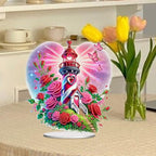 5D Tabletop Diamond Art Kit Rose Lighthouse, Stand Up Special Shaped Crystal Diamond Art Desktop Kits for Adults, DIY Diamond Art Paintng Kits Craft, Box Package - color: Rose Lighthouse