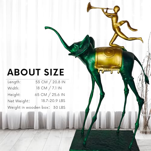 Green Bronze Elephant Sculpture - 25.6” Tall Surrealist Artwork by Salvador Dali, Abstract Handmade Hot-Cast Bronze Statue - Art Collectibles Decorative and Gifts (Green) - color: Green