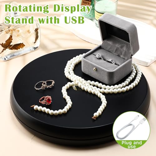 Colingmill LED Light Motorized Rotating Display Stand Turner 360 Degree Display Spinner 10 Inch/44lbs Black Electric Rotating Display Base with USB Cable for Photography Products Display Jewelry