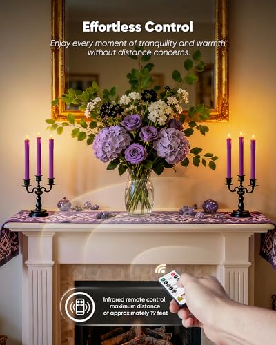 Homemory 6 Pcs Real Wax Purple Flameless Taper Candles with Remote Timer, 9.6 Inches LED Fake Candlesticks, LED Candle with 3D Flickering Flame for Romantic Wedding, Dinner, Xmas Anniversary Decor - style: Mysterious - Purple 9.6"