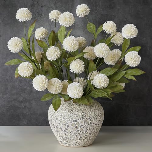 VIERENA 6 Pcs Faux Silk Pompon Mum Artificial Flowers for Vase -27", Bulk Fake Chrysanth Branches with Stems for DIY Bouquet Centerpieces Wedding Fillers Arrangements Shower Decorations (Cream) - color: Cream