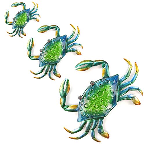 JOYBee 3Pcs 18inch 13inch 9inch Large Coastal Ocean Metal Crab Wall Art Decor Family Set -Christmas Decorations-Decoration for Outdoor Indoor Bathroom Kitchen Garden Bedroom Patio - color: 3pcs Crab