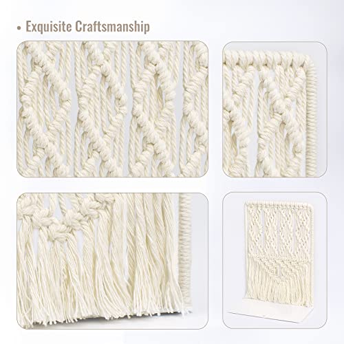 AELS Boho Macrame Bookends with Tassels, Heavy Duty Metal Book Ends, Decorative Unique Bookend Supports for Shelves, Stopper for Books/Movies/CD, Farmhouse Decoration,Thanksgiving - color: Beige(diamond)