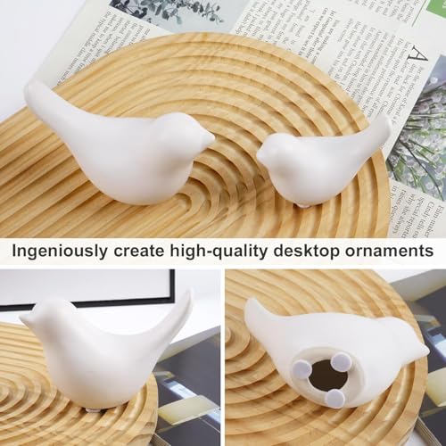 2 Pcs Ceramic Small Bird Figurines Modern Animal Statues for Home 、Room Decor and Bedroom Decor and Bookshelf Display (White) - color: White