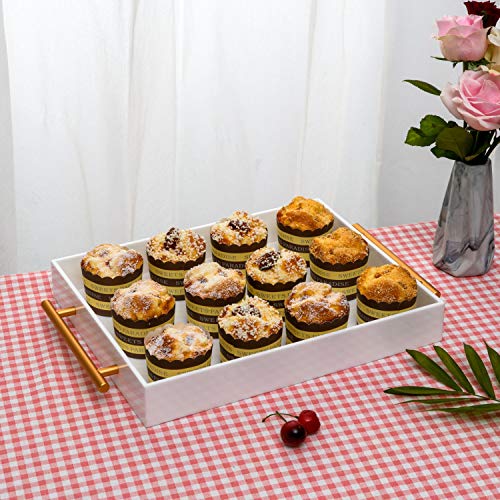 Glossy White Acrylic Lucite Serving Tray with Metal Handles,No Need to Assemble,11x14 Inch,Decorative Storage Organizer with Spill-Proof Design,Serving for Coffee,Breakfast,Dinner and More - color: White, size: 14" x 11" x 2"