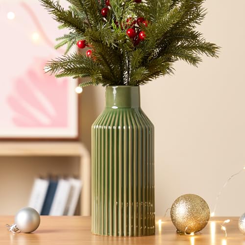 STHIE Green Ceramic Flower Vase, Minimalist Home Decoration, 8 Inch Small Pampas Grass Vases for Kitchen, Bedroom, Office, Living Room, Bathroom, Shelf Centerpiece Table - color: 3 Green