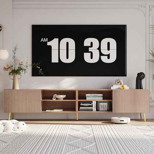 Modern 86in TV Stand for Living Room, Fluted Design Entertainment Center with Adjustable Shelves,Media TV Console Table with Storage for Bedroom,Walnut - color: Walnut