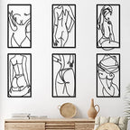 Cindeer 6 Pcs Modern Minimalist Wall Decor Abstract Woman Wall Art Single Line Metal Drawing Modern Line Women Body Figure Decor Sculptures for Home Bedroom Bathroom