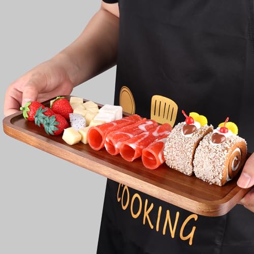 Wooden Serving Platters Long Charcuterie Boards Acacia Wood Decorative Trays for Home Decor Cheese Board Snack Appetizer Plates Kitchen Dinner Tray for Food Dish Rectangle Cake Dessert Platter - size: 14" × 5.5" × 0.6"