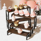 Stackable Wooden Cologne Organizer for Men, 5-Tier Tray Risers Display Makeup Perfume Organizer for Women, Wood Cupcake Stand, Buffet Shelf, Dessert Food Risers, Figure Collectible Stand