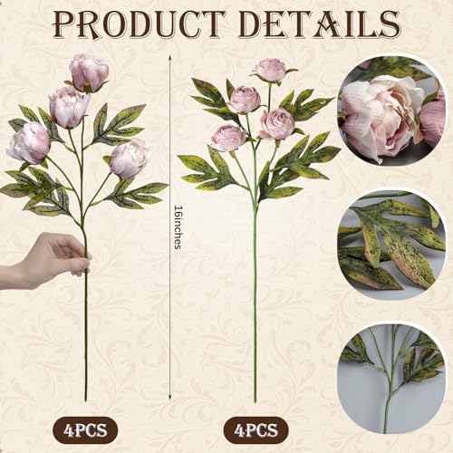 Thiccywoov 8 Pcs Artificial Peonies Stems Flowers Vintage Faux Peonies Stems Real Look Fake Peony Branches for Vase Filler DIY Bouquet Weeding Registry Centerpieces Bridal Shower Gifts Home Decor - color: Brownish