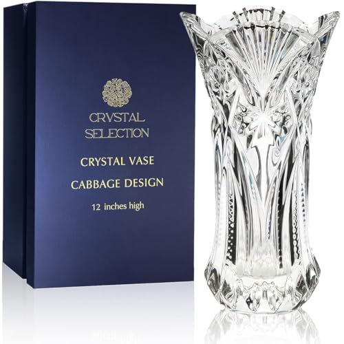 CS Crystal Vase 12-inch high, Cabbage Design, for Flowers & Decor. Lovely Nice Shiny Piece. Perfect as a Gift, Suitable for All Occasions - style: Cabbage Design
