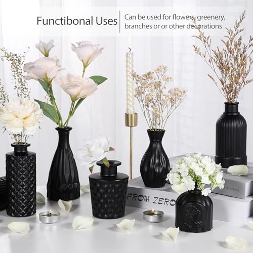 TBWIND 12pcs Glass Black Bud Vases Set, Small Vases for Flowers, Bud Vase for Centerpieces in Bulk, Mini Vintage Vase for Rustic Wedding Decorations, Office and Home Table Flower Décor - color: 12pcs-black