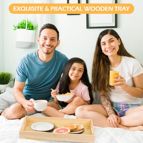 Aodaer 7 Pieces Wooden Trays, Wooden Nested Serving Trays, Rectangular Shape Serving Tray with Handles for Kitchen Party Dinner Snacks