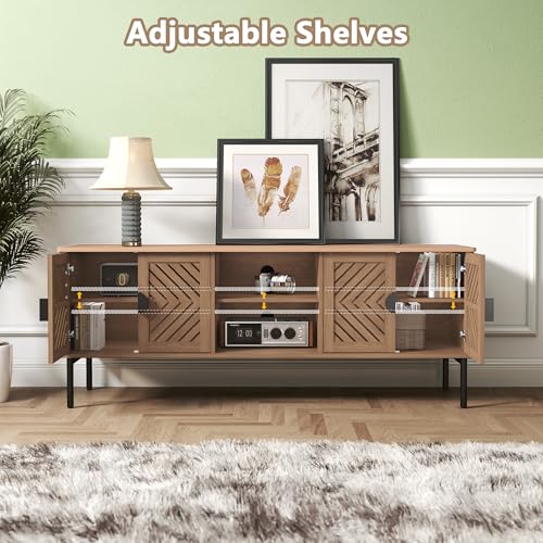 ARTPOWER 63" Modern TV Stands for Living Room, Long Entertainment Center with Storage, TV Console for 55 60 65 70 Inch TV, Bedroom TV Cabinet with Doors, Wood Media Console, Television Stand, Wood - color: Wood