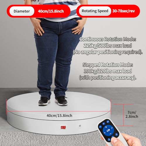 15.8In Remote Large Motorized electric turntable Rotating platform Photography Turntable Motorized lazy susan Base giratoria para for Photography,3D Scanner,Heavy duty display(Load Range:220~500lbs) - size: 15.8inch/White/500Lbs Load