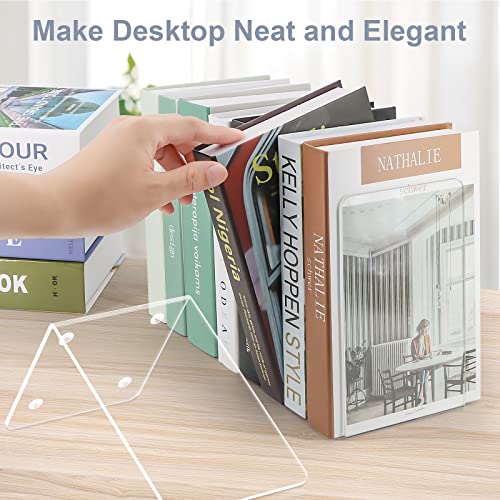 Acrylic Bookends 2 Pieces, VFINE Book Ends for Shelves, Clear Bookends for Shelves Decor Book Ends for Desktop Organizer, Book Stopper for Home Office School Supplies, 7 * 4.8 * 4.75 inch - color: Clear Bookedns 2 Pieces