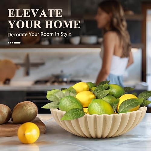 YMXYJM Large Decorative Bowl, Modern Handicraft Bowls for Home Decor, Decorative Fruit Bowl for Kitchen Counter, Ruffle Decor, Stylish Key Bowl for Entry Table, Artificial Travertine Beige - color: Stone Beige