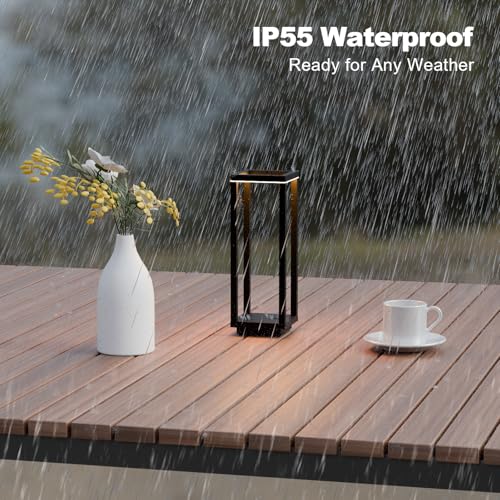 2 Pack Cordless Table Lamp Rechargeable, IP55 Waterproof, 60h Runtime Protable Outdoor Table Lamps, 3 Color Stepless Dimming Battery Powered Table Lamp for Dinner/Restaurant/Bedroom/Cafe
