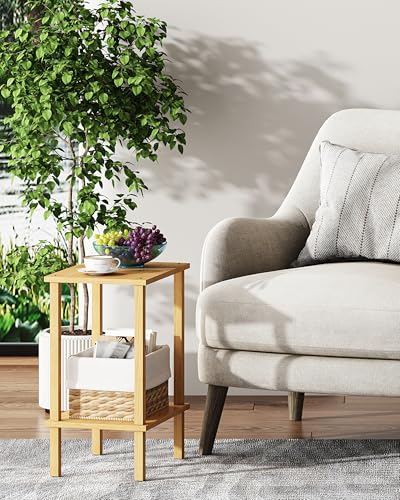 TUTOTAK End Table, Side Table, Nightstand, 2-Tier Storage Shelf, Sofa Side Table for Small Space, Living Room, Bed Room Natural TB01BN034 - color: Natural
