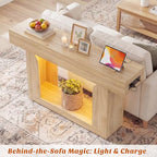 Homieasy Console Table, 47" Entryway Table with LED Lights & Charging Station, Farmhouse Wooden Sofa Table Behind Couch, Narrow Hallway Table for Living Room, Foyer, Entry, Natural Oak - color: Natural Oak, size: 47.2"