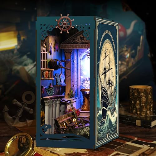 Book Nook Kit - DIY Miniature Dolls House Kit with Furniture and LED Light, 3D Puzzle Wooden Art Bookends, Model Kits for Adults and Teens (Deep Sea Secret Shadow)